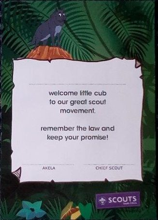 Cub Welcome certificate